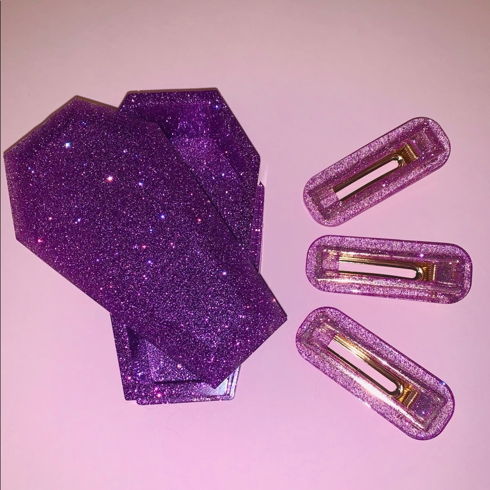 Pink Coffin Box with 3pc Hair Clip set